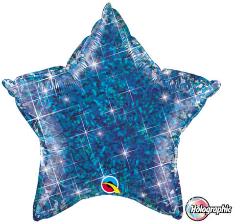 20" / 51cm Holographic Solid Colour Star Jewel Blue Qualatex #41284