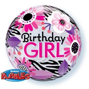 22" / 56cm Birthday Girl Floral Zebra Stripes Qualatex #13738