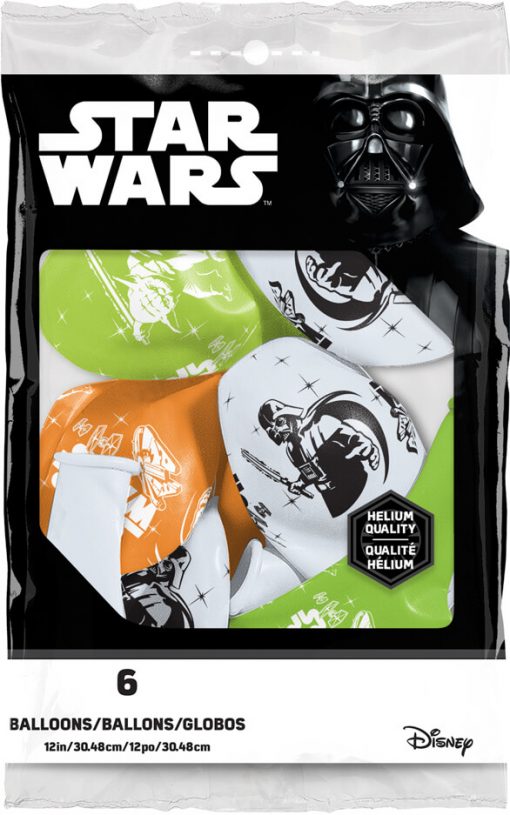 12" / 30cm 6szt Darth Vader & Yoda™ Asst of White, Lime Green, Onyx Black, Orange Qualatex #19363