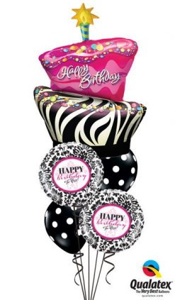 Bukiet 12 Birthday Funky Zebra Stripe Cake Qualatex #16081 30986-2 14218-2