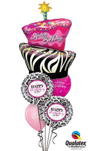 Bukiet 113 Birthday Funky Zebra Stripe Cake Qualatex #16081 30986-2 25588-2