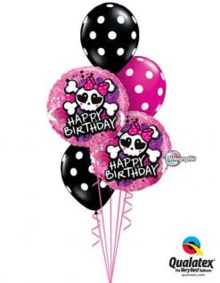 Bukiet 194 Birthday Skull Bow & Crossbones Qualatex #41588-2 14218-3