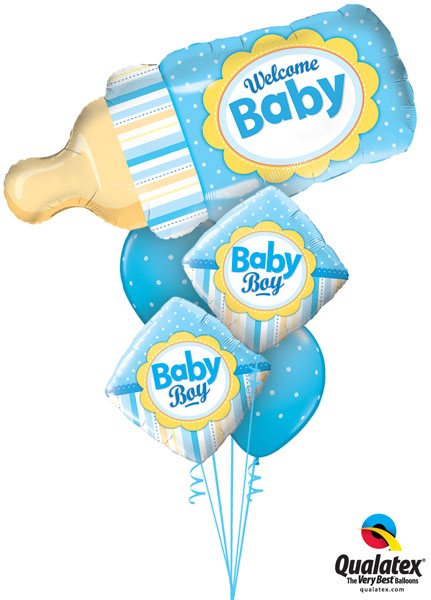 Bukiet 166 Welcome Baby Bottle Blue Qualatex #16472 14637-2 18466-2