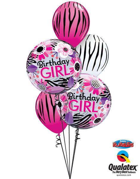 Bukiet 78 Brithday Girl Floral Zebra Stripes Qualatex #13738-2 12584-2