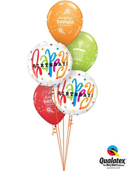 Bukiet 326 Happy Birthday Dots Qualatex #25283-2 43059-3