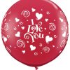 3' / 91cm I Love You Swirling Hearts Ruby Red Qualatex #28188-1