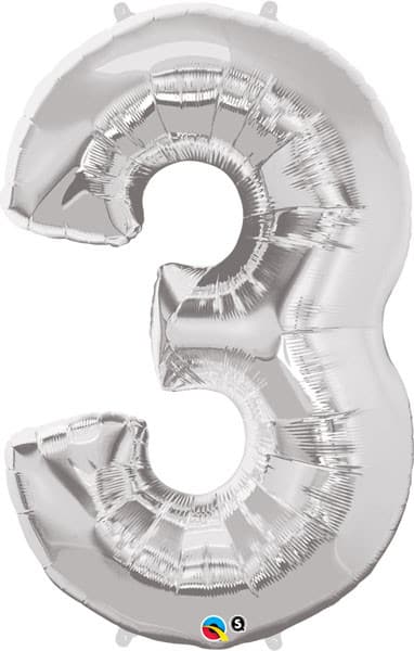 34" / 86cm Number Three Silver Qualatex #30409