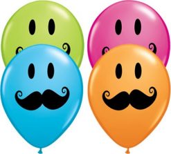 11" / 28cm Smile Face Mustache Asst Orange, Robin's Egg Blue, Wild Berry, & Lime Green Qualatex #60044-1