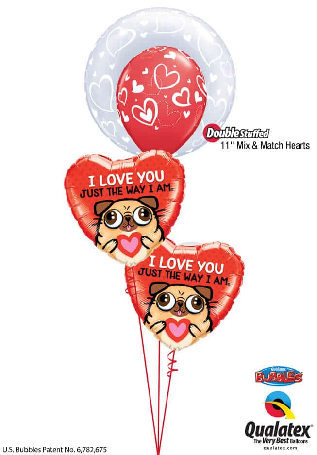 Bukiet 799 Valentine's Pug & Kisses Qualatex #29505 11123-1 78551-2