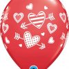 11" / 28cm Patterned Hearts & Arrows Red Qualatex #57057-1