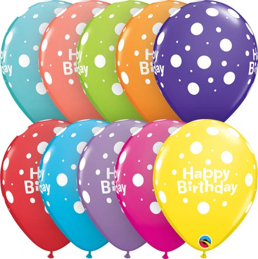 11" / 28cm 6szt Birthday Big Polka Dots Retail Asst Qualatex #17919