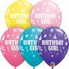 11" / 28cm Birthday Girl Asst of Pink, Tropical Teal, Yellow, Purple Violet, Rose Qualatex #20266-1