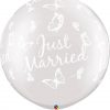 30" / 76cm Just Married Butterflies-A-Round Pearl White Qualatex #31562-1