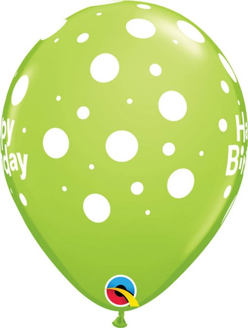 11" / 28cm Birthday Big Polka Dots Tropical Asst Qualatex #31564-1