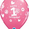 11" / 28cm 1st Birthday Circle Hearts - Girl Pink Qualatex #41185-1