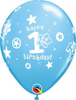 11" / 28cm 1st Birthday Circle Stars - Boy Pale Blue Qualatex #41186-1