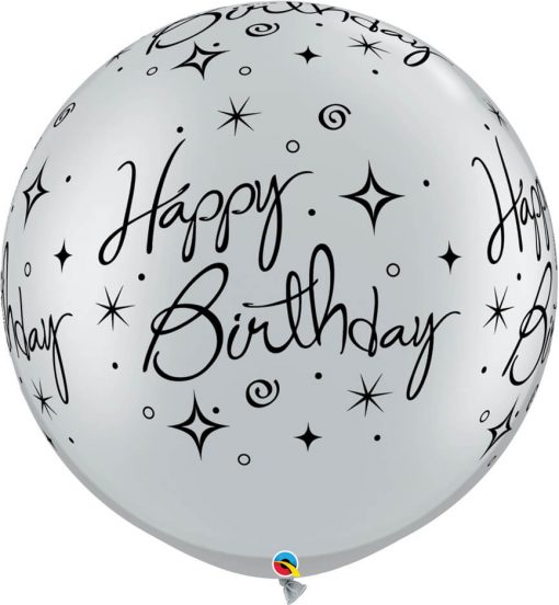 30" / 76cm Birthday Sparkles & Swirls-A-Round Asst. of Silver, Onyx Black Qualatex #53476-1