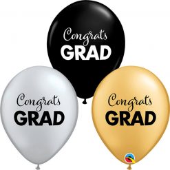 11" / 28cm Simply Congrats Grad Asst of Gold, Silver, Onyx Black Qualatex #11262-1