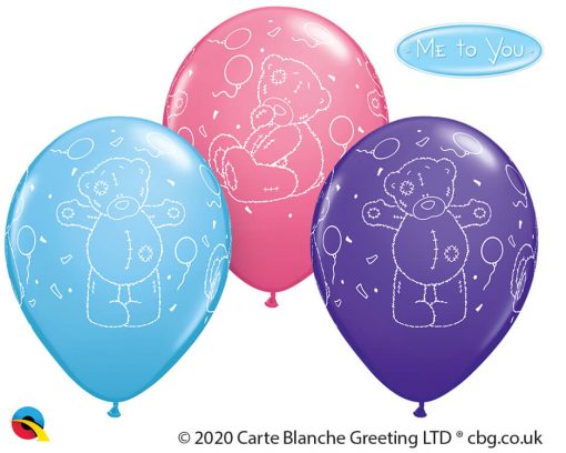 11" / 28cm Tatty Teddy Balloons Asst of Pale Blue, Purple Violet, Rose Qualatex #12557-1