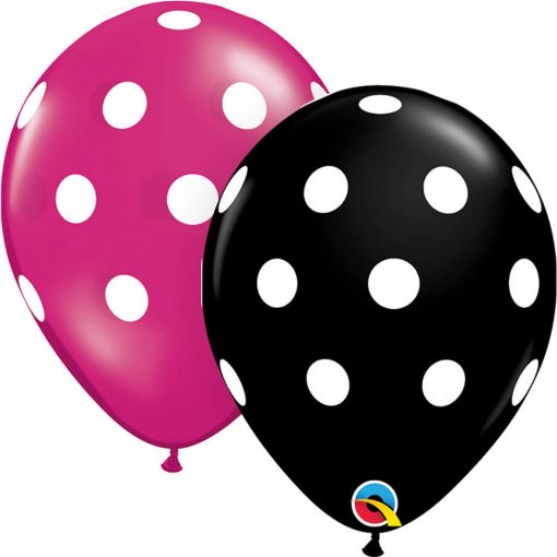 11" / 28cm Big Polka Dots Asst of Onyx Black, Jewel Magenta Qualatex #14218-1