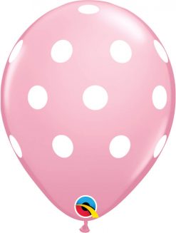 11" / 28cm 6szt Big Polka Dots Pink Qualatex #18066