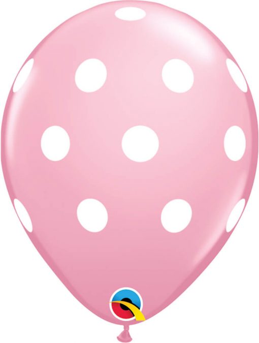 11" / 28cm 6szt Big Polka Dots Pink Qualatex #18066