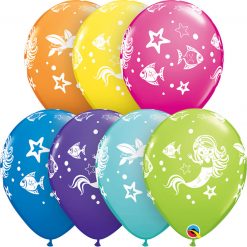 11" / 28cm Merry Mermaid & Friends Asst of Wild Berry, Lime Green, Yellow, Purple Violet, Caribbean Blue, Dark Blue, Orange Qualatex #18460-1