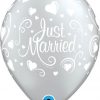 11" / 28cm Just Married Hearts Silver Qualatex #18653-1