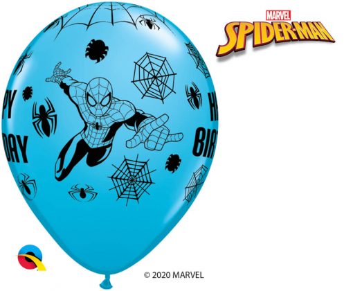 11" / 28cm MARVEL'S Spider-Man Birthday Asst of Red, White, Yellow, Robin's Egg Blue Qualatex #18672-1