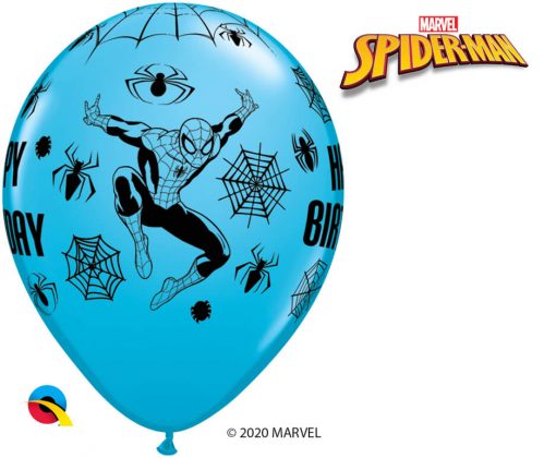 11" / 28cm MARVEL'S Spider-Man Birthday Asst of Red, White, Yellow, Robin's Egg Blue Qualatex #18672-1