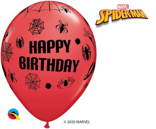 11" / 28cm MARVEL'S Spider-Man Birthday Asst of Red, White, Yellow, Robin's Egg Blue Qualatex #18672-1