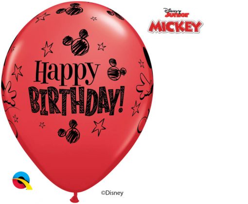 11" / 28cm Disney Mickey Mouse Birthday Asst of Red, Pale Blue, Yellow Qualatex #18704-1