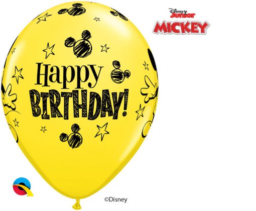 11" / 28cm Disney Mickey Mouse Birthday Asst of Red, Pale Blue, Yellow Qualatex #18704-1