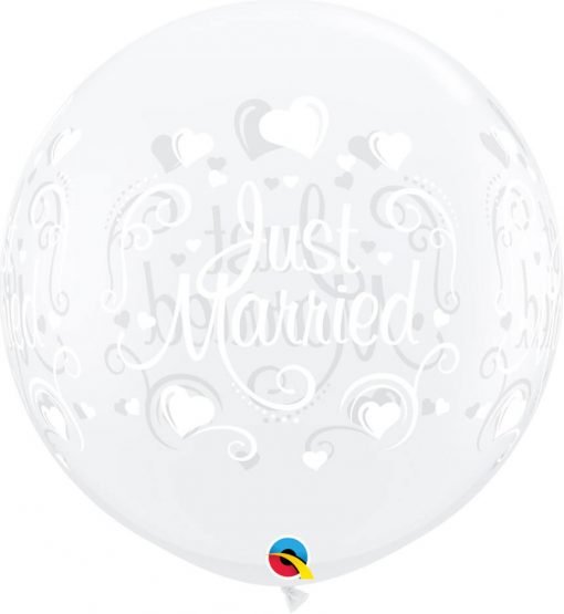 3' / 91cm Just Married Hearts Diamond Clear Qualatex #18849-1