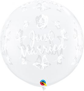 3' / 91cm Just Married Butterflies-A-Round Diamond Clear Qualatex #31563-1