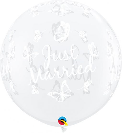 3' / 91cm Just Married Butterflies-A-Round Diamond Clear Qualatex #31563-1