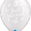 11" / 28cm Just Married Butterflies-A-Round Pearl White Qualatex #31614-1