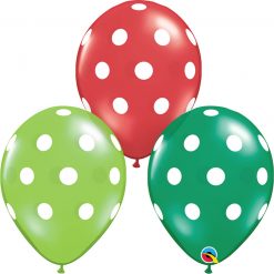 11" / 28cm Big Polka Dots Asst of Lime Green, Ruby Red, Emerald Green Qualatex #33231-1