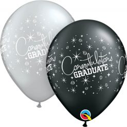 11" / 28cm Congratulations Graduate Asst of Silver, Onyx Black Qualatex #35200-1