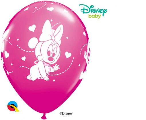 11" / 28cm Disney Minnie Mouse Baby Hearts Asst of Wild Berry, Pink Qualatex #42843-1