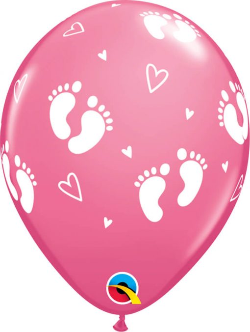 11" / 28cm Baby Footprints & Hearts Rose Qualatex #44793-1