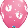 11" / 28cm Baby Footprints & Hearts Rose Qualatex #44793-1