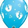 11" / 28cm Baby Footprints & Hearts Robin's Egg Blue Qualatex #44794-1