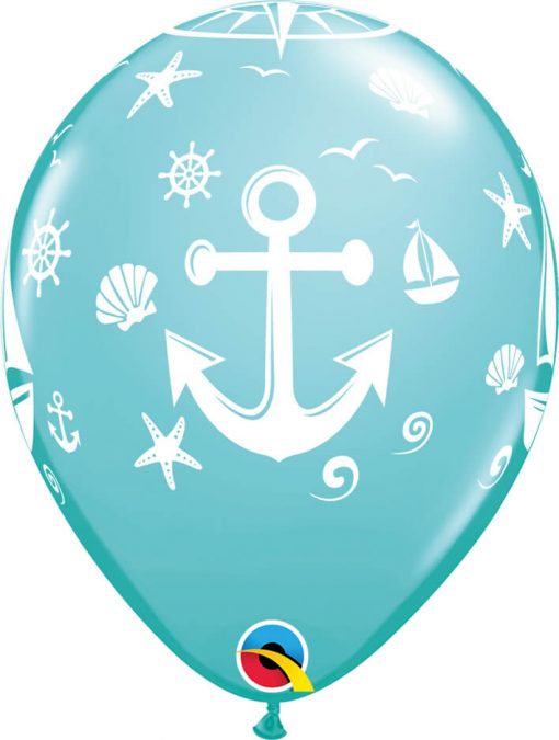 11" / 28cm Nautical Sailboat & Anchor Asst of Tropical Teal, Caribbean Blue, Robin's Egg Blue Qualatex #44796-1