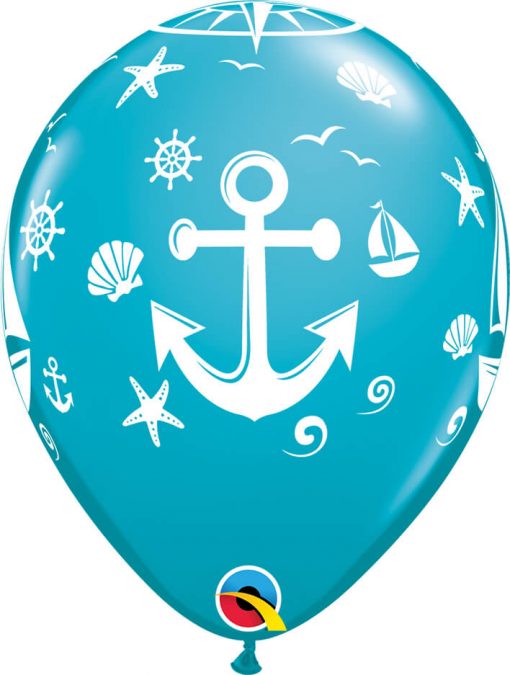 11" / 28cm Nautical Sailboat & Anchor Asst of Tropical Teal, Caribbean Blue, Robin's Egg Blue Qualatex #44796-1