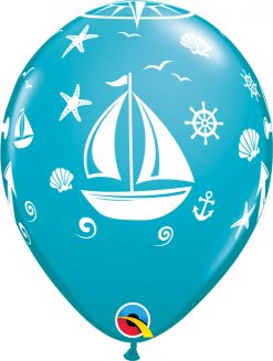 11" / 28cm Nautical Sailboat & Anchor Asst of Tropical Teal, Caribbean Blue, Robin's Egg Blue Qualatex #44796-1
