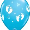 11" / 28cm 6szt Baby Footprints & Hearts Robin's Egg Blue Qualatex #45652