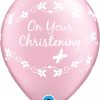 11" / 28cm Christening Butterflies Pearl Pink Qualatex #46210-1