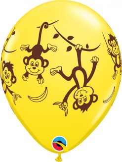 11" / 28cm Mischievous Monkeys Asst of Lime Green, Yellow, Orange, Robin's Egg Blue Qualatex #49276-1
