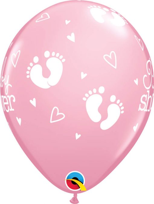 11" / 28cm Baby Shower Footprints & Hearts Pastel Asst Qualatex #54163-1